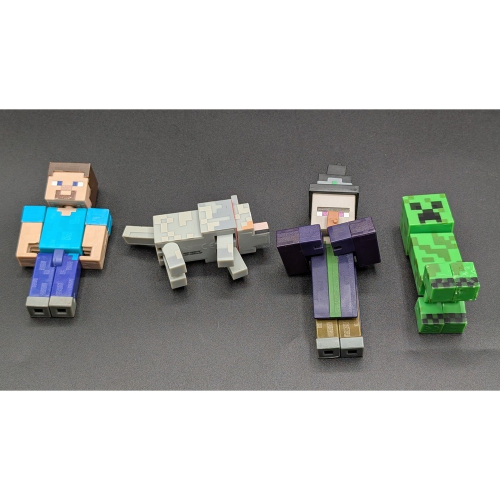 Minecraft 3" Figure Lot Of 4 (Creeper, Witch, Steve & Wolf) Mattel & Jazwares